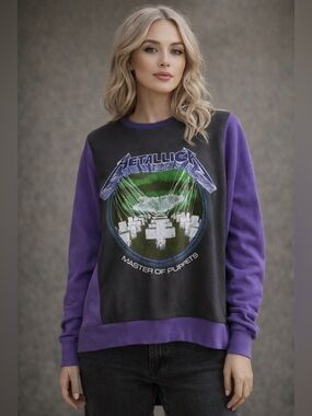 Metallica Custom Upcycled One Of A Kind Purple Graphic Sweatshirt Size L